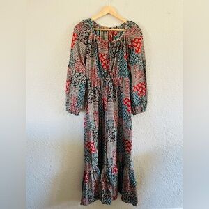 Vintage Hand Print Block Print Cotton Floral Maxi Dress / Night Dress